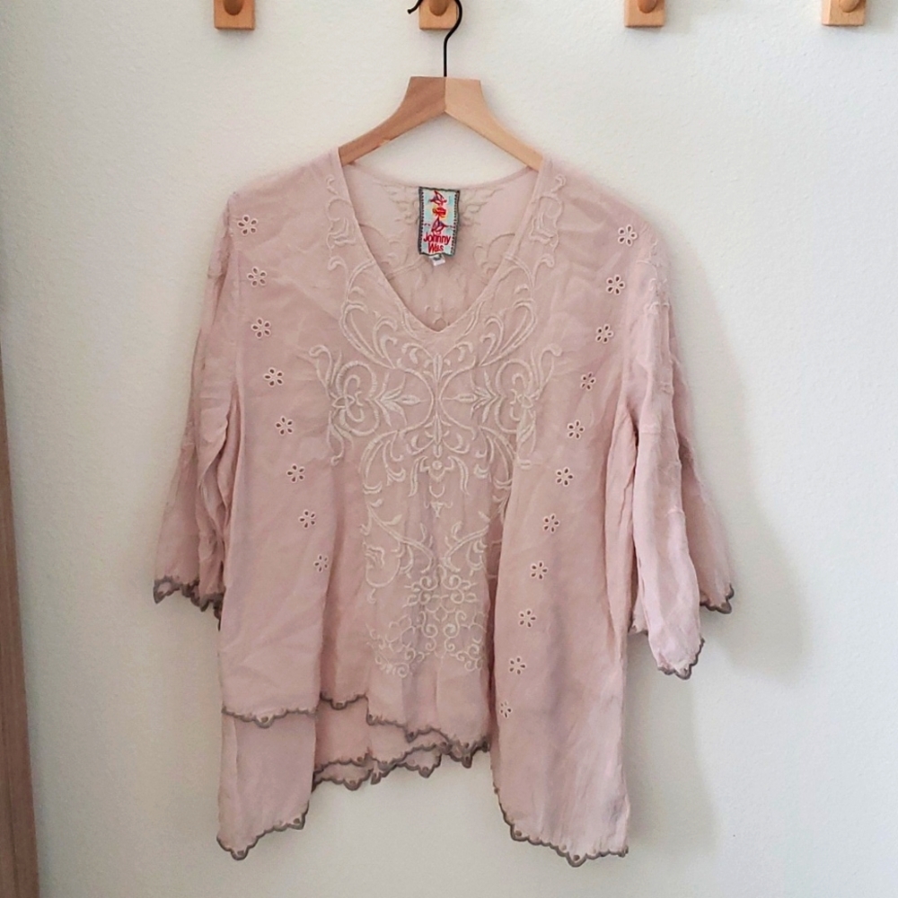 Johnny Was Light Pink Embroidered Blouse